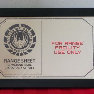 FRAMED AND MOUNTED, 2004 BATTLESTAR GALACTICA COMMAND ISSUE RANGE SHEET POUCH!!!